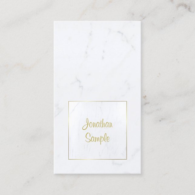 Carte De Visite Marbre blanc Or Élégant Script Plain Luxueux (Devant)