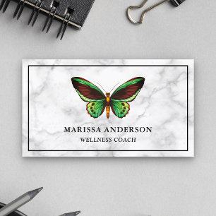 Carte De Visite Marbre Blanc Papillon Vert Élégant