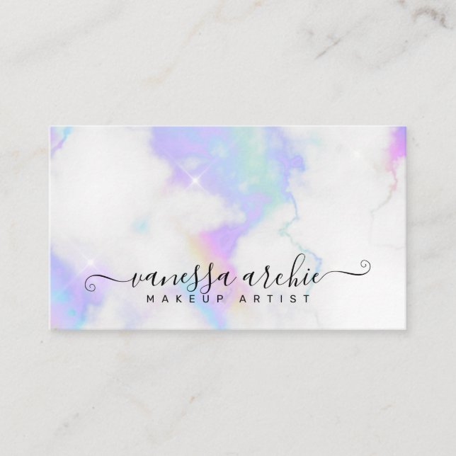 Carte De Visite Marbre blanc Rainbow Holographic Beauty Service  (Devant)