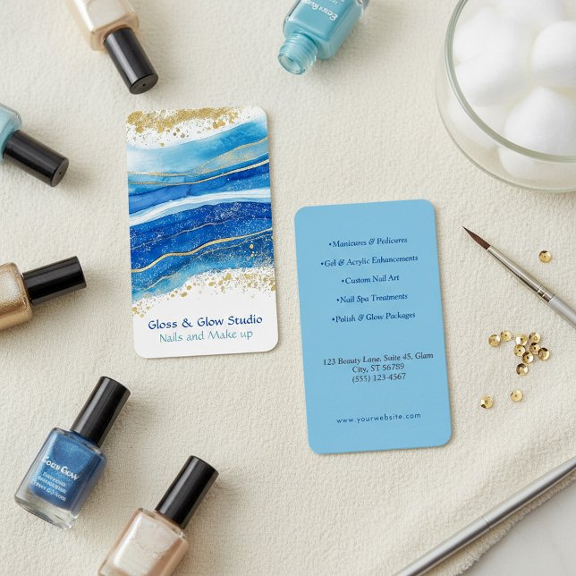 Carte De Visite Marbre bleu et or élégant (Elegant Blue and Gold Marble Business Card.)