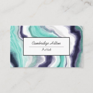 Carte De Visite Marbre Bleu et Turquoise Art Abstrait Fluide   
