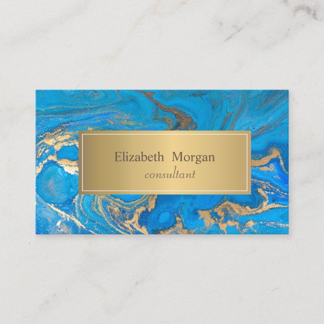 Carte De Visite Marbre Bleu Moderne Élégant Doré (Devant)