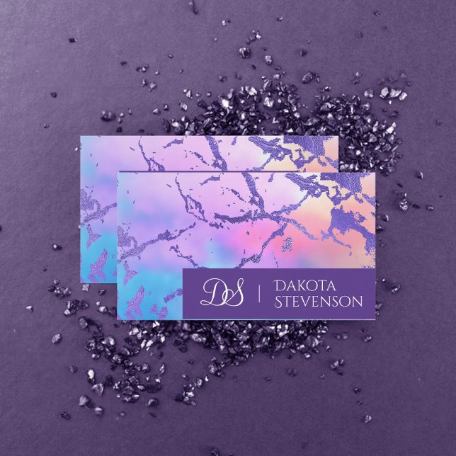 Carte De Visite Marbre cool | Monogramme rose pastel violet (Créateur téléchargé)