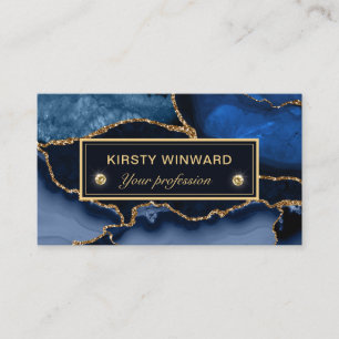Carte De Visite Marbre d'agate bleu et or élégant