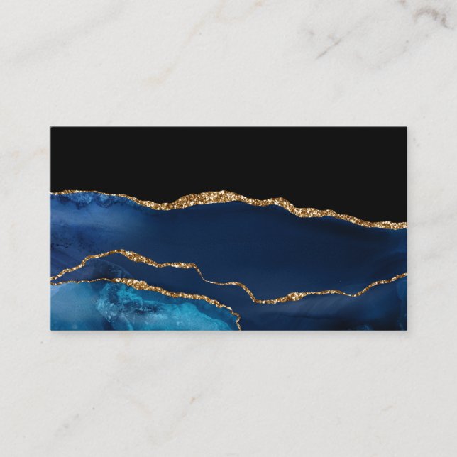 Carte De Visite Marbre d'agate bleue scintillant paillettes dorées (Devant)