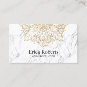 Carte De Visite Marbre de blanc de mandala de Lotus d'or