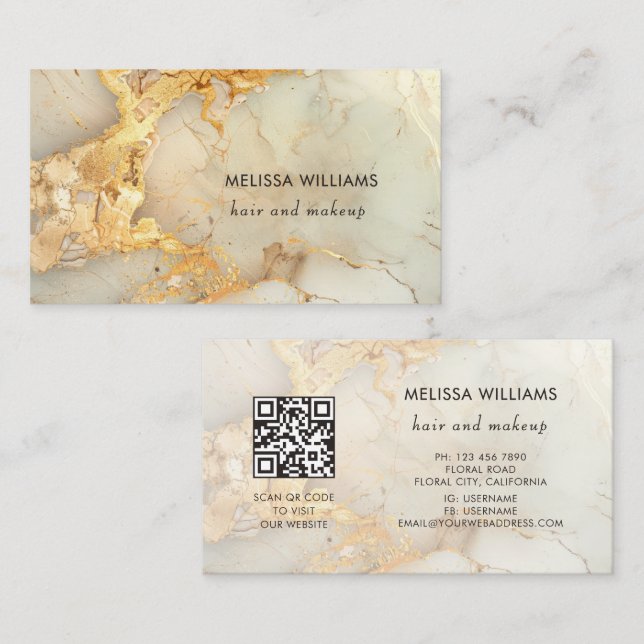 Carte De Visite Marbre doré de luxe | Code QR (Devant / Derrière)
