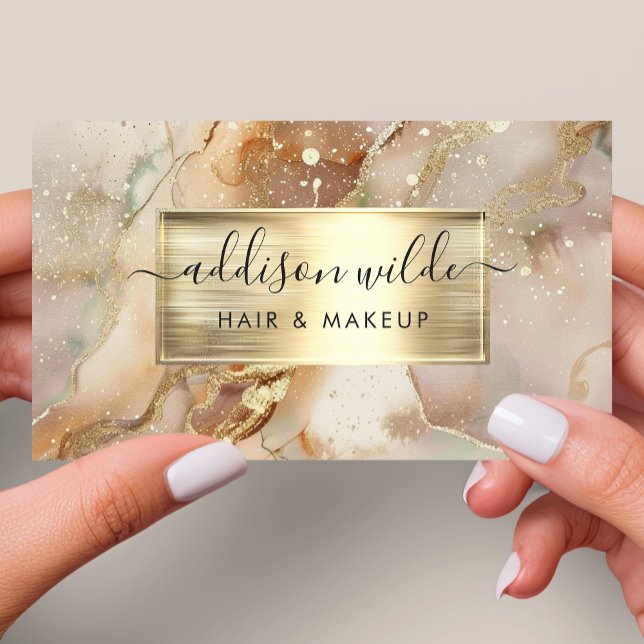 Carte De Visite Marbre élégant doré et rose poudré à l'aquarelle (Créateur téléchargé)