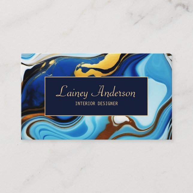 Carte De Visite Marbre faux bleu jaune doré chic tendance (Devant)