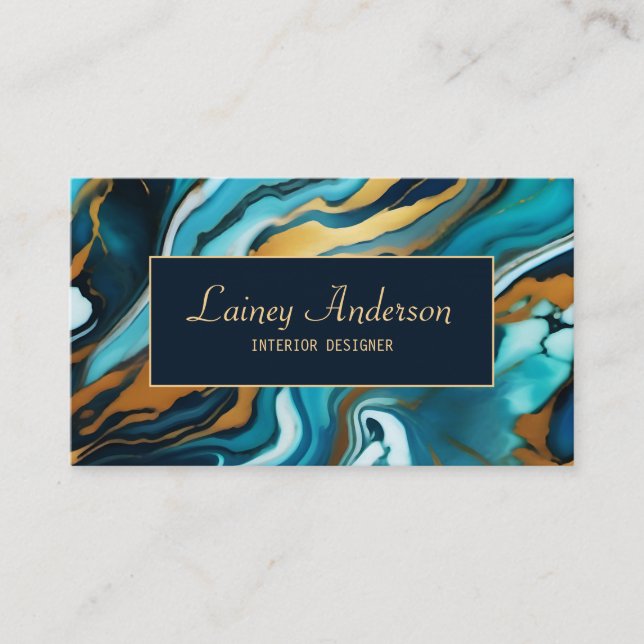 Carte De Visite Marbre faux bleu vert jaune tendance Or (Devant)