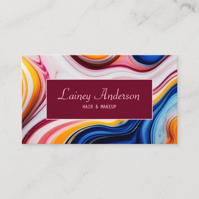 Carte De Visite Marbre faux rose bleu jaune chic moderne tendance (Devant)
