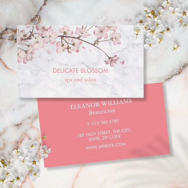 Carte De Visite Marbre Fleur Délicate Moderne Chic (Chic Modern Delicate Blossom Marble Business Card)