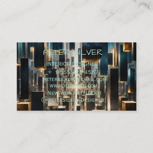 Carte De Visite Marbre Géométrique Bleu Luxe (Devant)