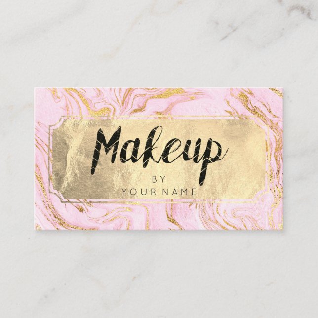 Carte De Visite Marbre Golden Foil Blush Artiste maquillage rose (Devant)
