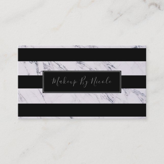 Carte De Visite Marbre Gris Argent Rayures Noires Chic Moderne Gla (Devant)