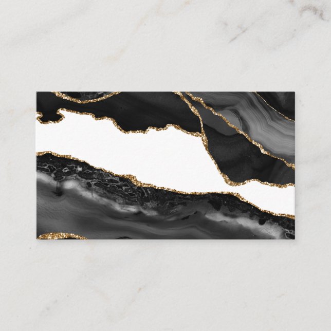 Carte De Visite Marbre Noir Blanc Agate Or Élégant Professionnel (Devant)