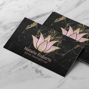 Carte De Visite Marbre noir de Lotus d'or rose d'instructeur de