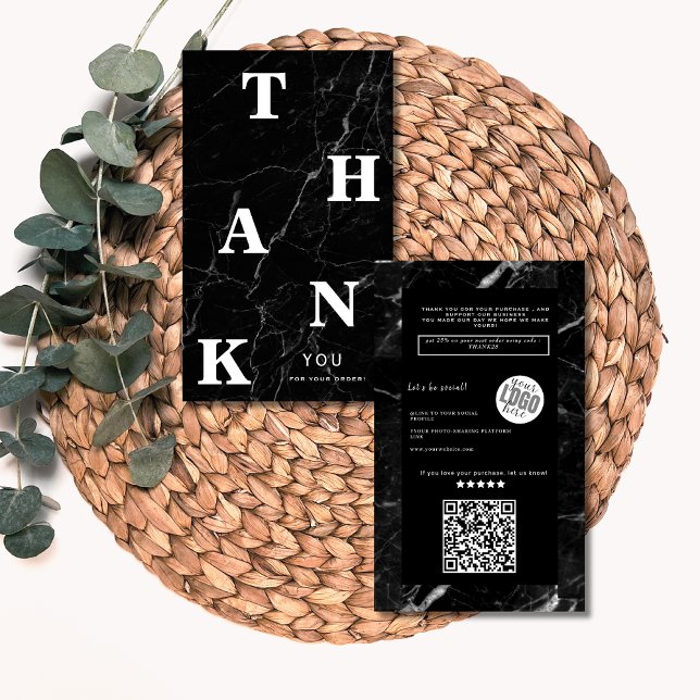 Carte De Visite Marbre noir élégant et luxueux Oder merci (Créateur téléchargé)