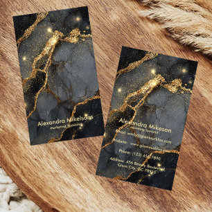 Carte De Visite Marbre Noir Élégant Or Professionnel Entreprise