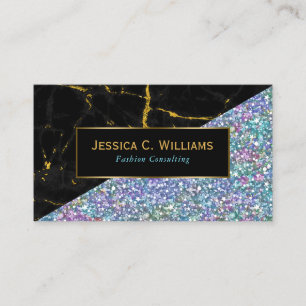 Carte De Visite Marbre noir moderne et Parties scintillant colorée