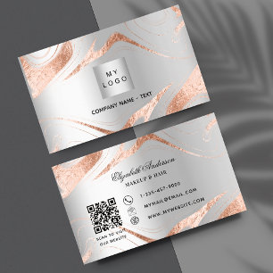 Carte De Visite Marbre or rose argent Code QR logo de l'entreprise