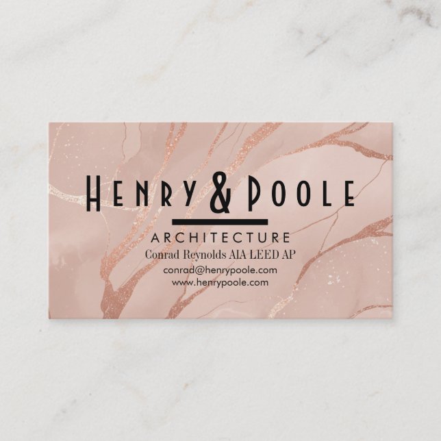 Carte De Visite Marbre or Rose élégant pour architectes et métiers (Devant)