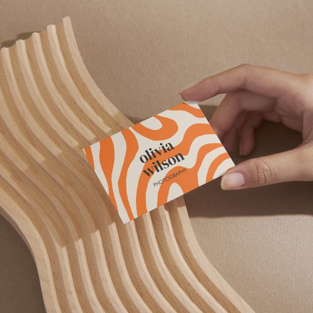 Carte De Visite Marbre orange Wavy Retro Stripe Gras Printemps mod (Créateur téléchargé)