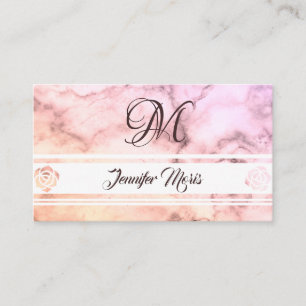 Carte De Visite Marbre pastel tendance beige rose avec monogramme