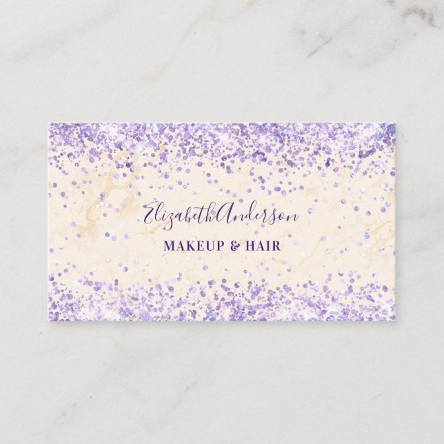 Carte De Visite Marbre pêche violet confetti qr code (Devant)