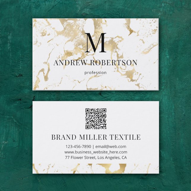 Carte De Visite Marbre QR Code Faux Gold Foil (Créateur téléchargé)