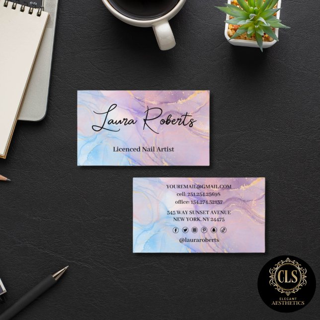 Carte De Visite Marbre Rose Bleu & Or (Marble Pink Blue & Gold Business Card
)
