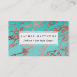 Carte De Visite Marbre rose chic moderne de bleu d'or