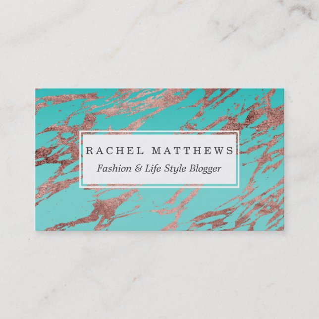 Carte De Visite Marbre rose chic moderne de bleu d'or (Devant)