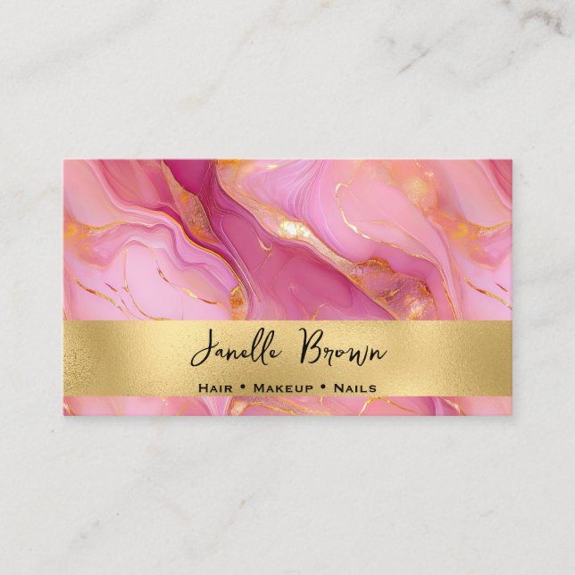 Carte De Visite Marbré rose et or de luxe (Devant)