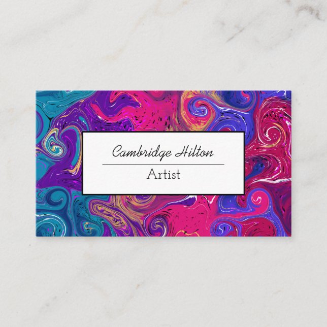 Carte De Visite Marbre Rose et Violet Moderne Abstrait Art Fluide  (Devant)