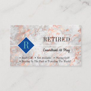 Carte De Visite Marbre Rose Gold Drôle Retraité, Cadeau Profession