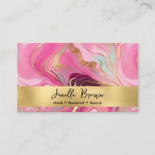 Carte De Visite Marbre Rose Luxueux et Feuille d'Or