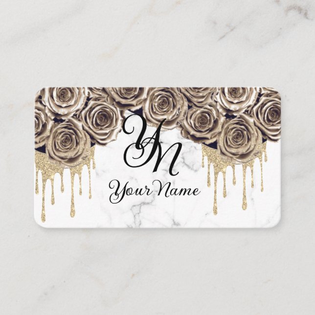 Carte De Visite Marbre Roses Dorées Initiale (Devant)
