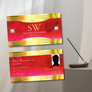 Carte De Visite Marbre rouge élégant brillant or bordé Monogramme