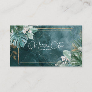 Carte De Visite Marbre sarcelle foncé luxueux floral tropical or