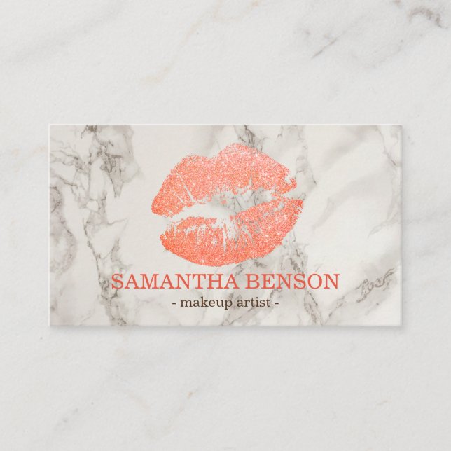 Carte De Visite Marbre tendance Rose Gold Lips maquillage Artiste (Devant)