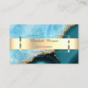 Carte De Visite Marbre Turquoise à Rayure Or Professionnel