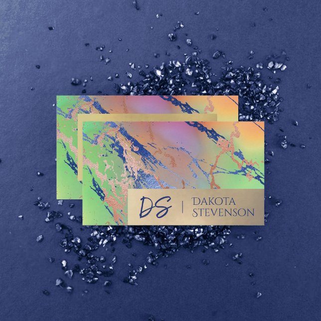 Carte De Visite Marbre vif | Monogramme couleur gras aquarelle (Créateur téléchargé)