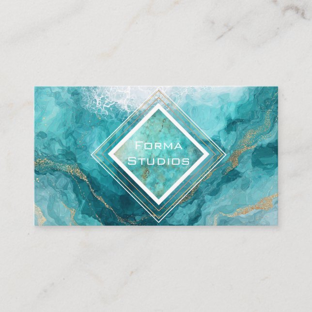 Carte De Visite Marbrure géométrique diamant moderne sarcelle or (Devant)