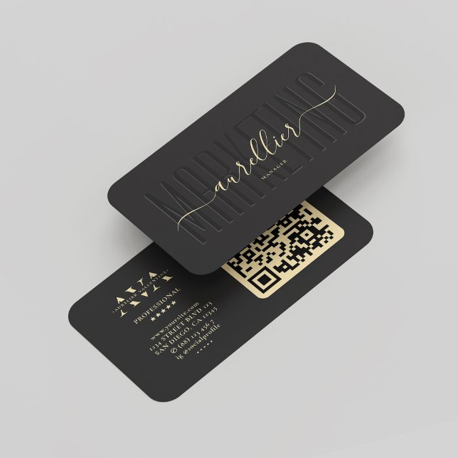 Carte De Visite Marché moderne Black Gold Nom Script Monogramme (Modern Marketing Black Gold Name Script Monogram Business Card
)