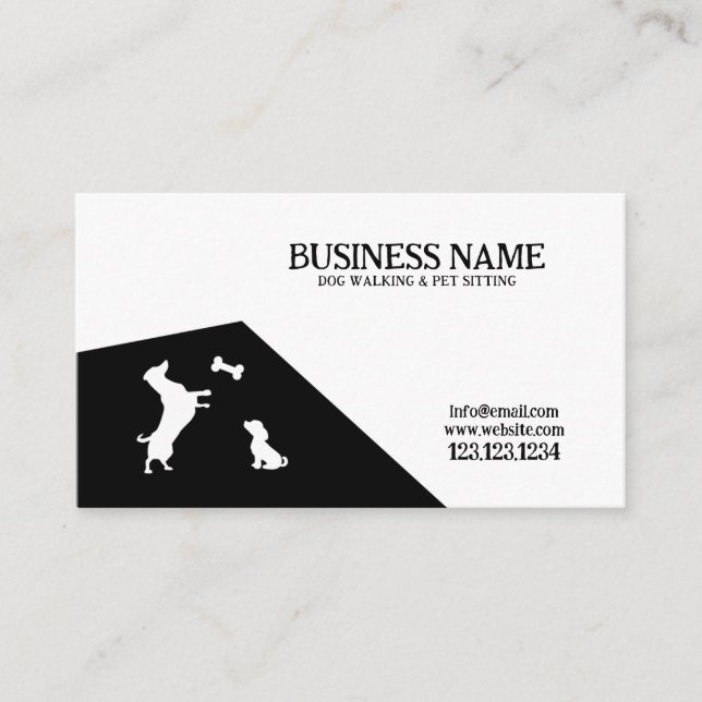 Carte De Visite Marche moderne Noir & Blanc Bone Silhouette Chien  (Devant)