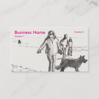 Carte De Visite Marcher le chien à la plage dessin