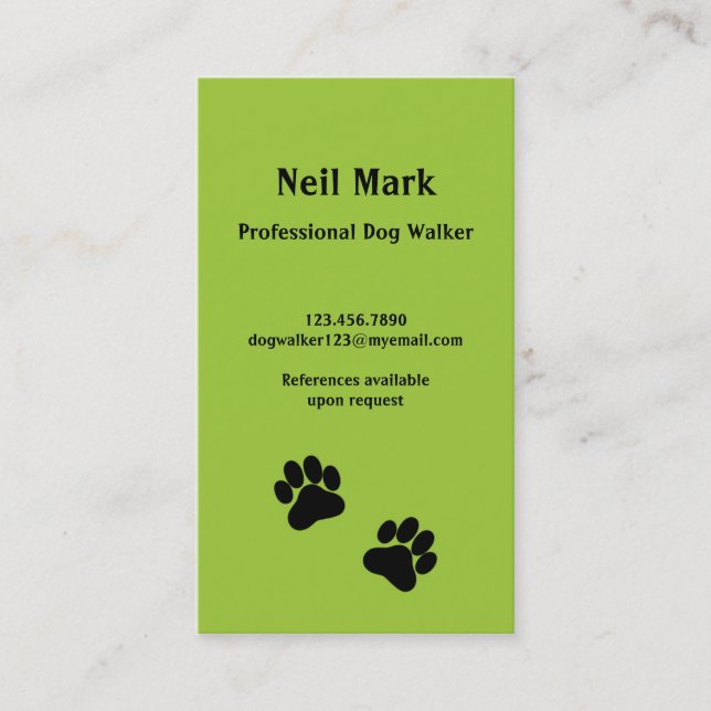 Carte De Visite Marcheur de chien d'empreinte de patte en vert (Devant)