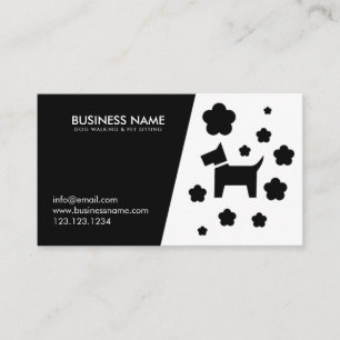 Carte De Visite Marcheur de chien floral simple blanc et noir
