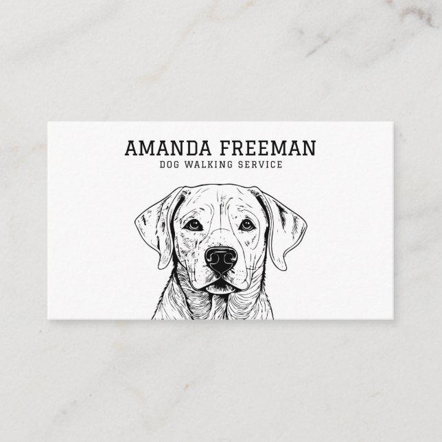 Carte De Visite Marcheuse à chiens Labrador noir et blanc minimale (Devant)